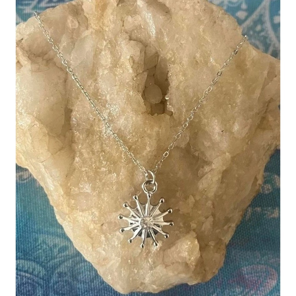 Sterling Silver Boho Glam Star Celestial Crystal Gemstone Pendant Necklace -New